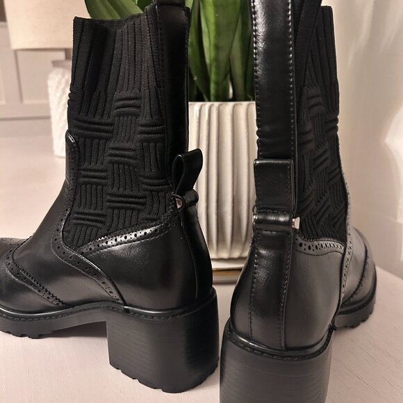 ISNOM Black Chelsea Boots for Women Sock Boots  7.5US - Picture 5 of 6